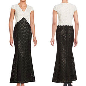 Calvin Klein Black & White Color Block Lace Gown